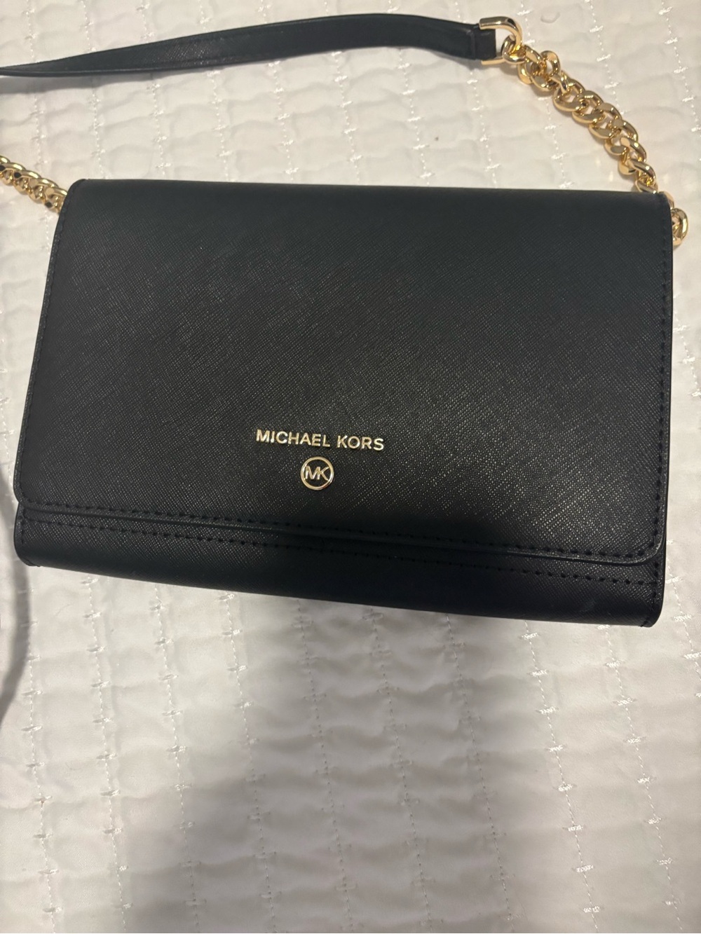 Michael Kors Black Saffiano Leather Crossbody with Gold Chain - Picture 2 of 4